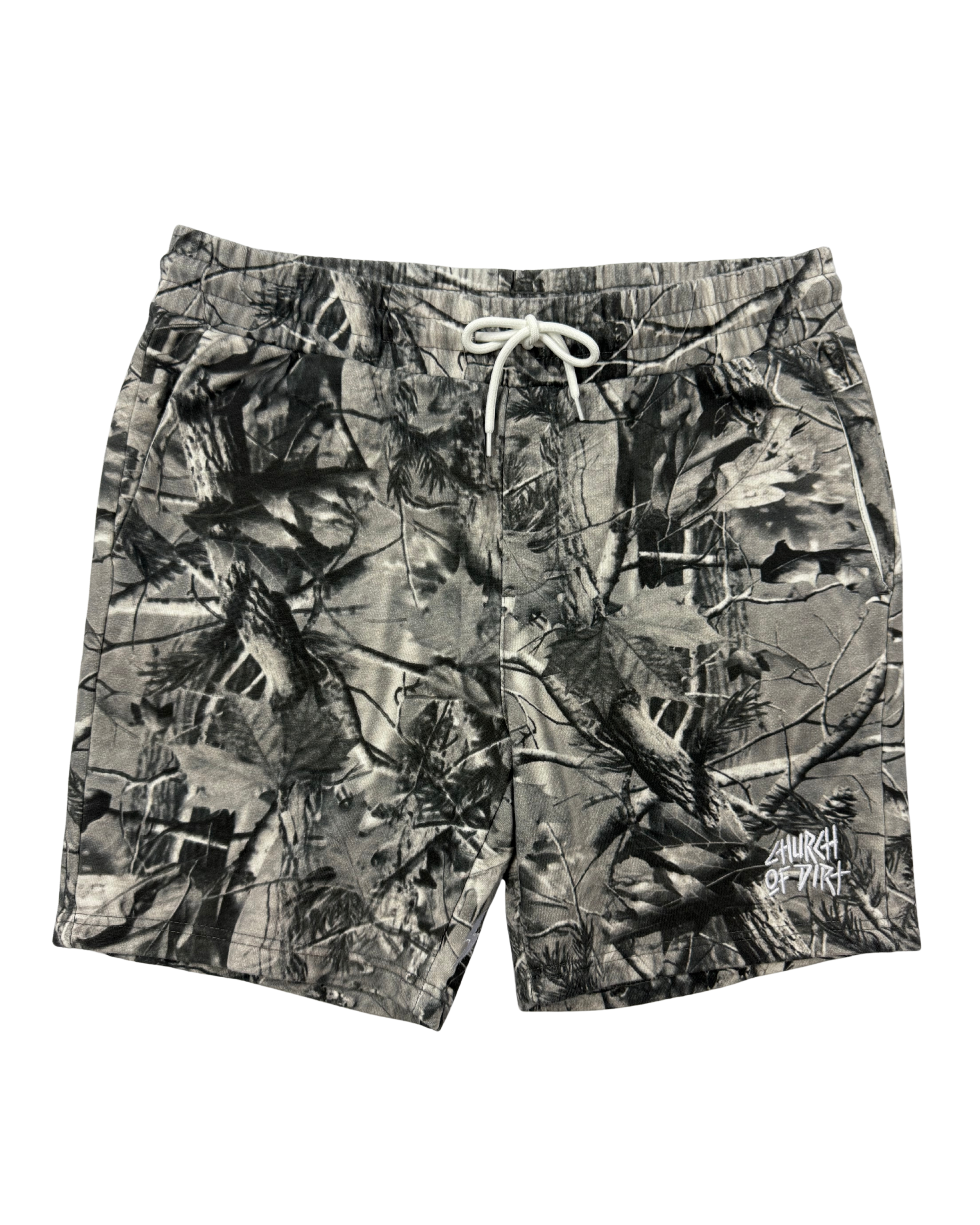 Embroidered Gray Tree Camo Shorts