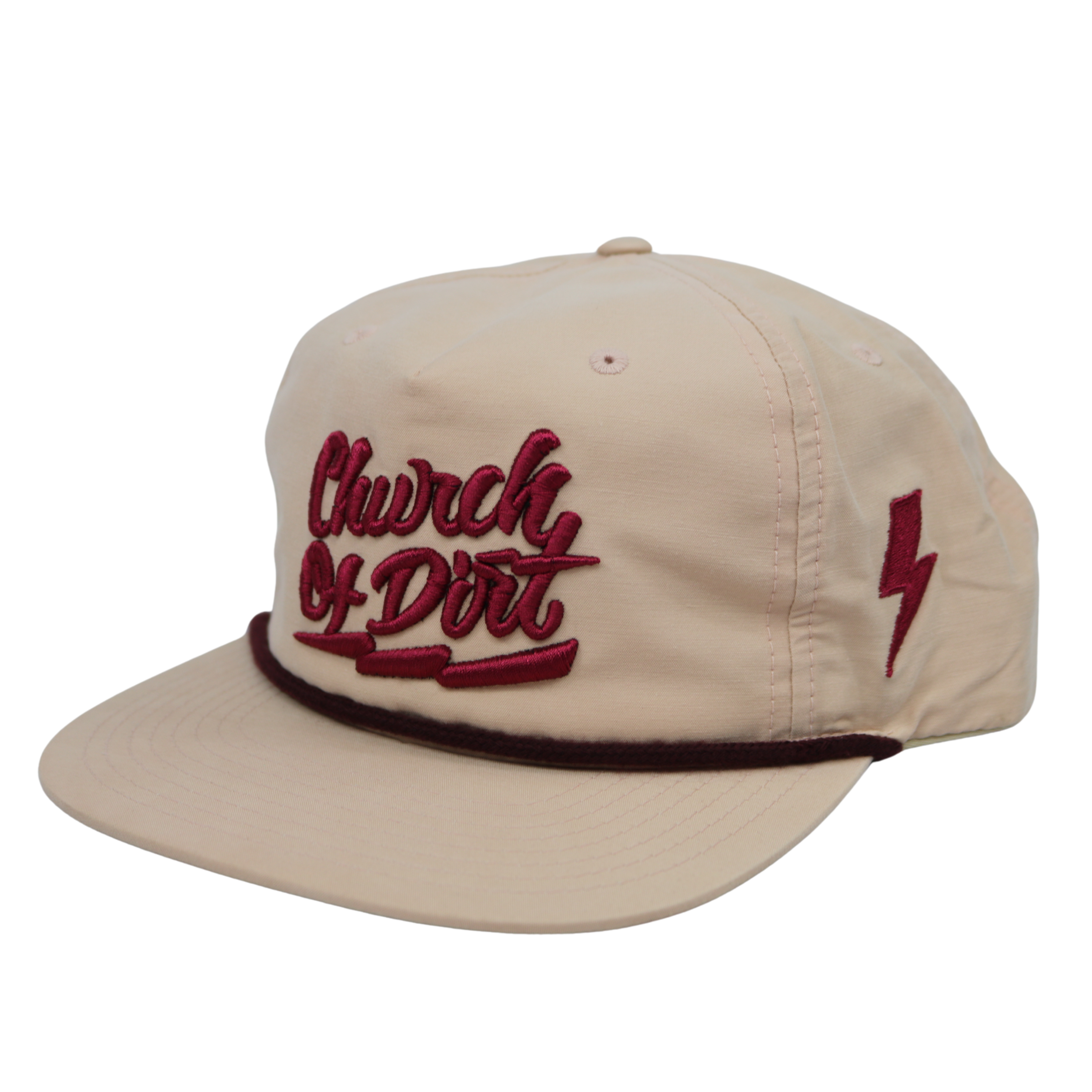 Light Peach & Maroon Bolt Rope Snapback