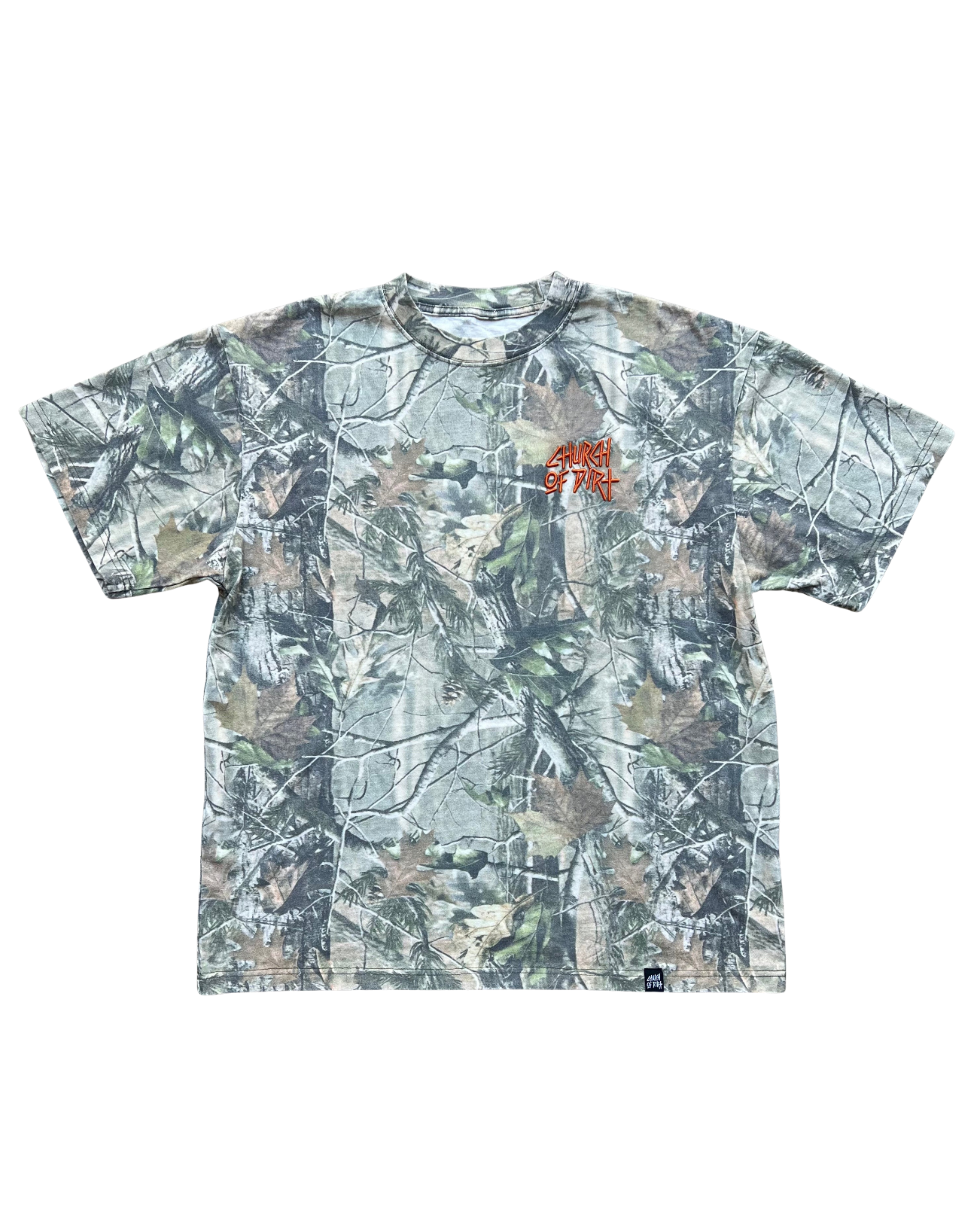 Orange Embroidered Dirt Surfer Vintage Tree Camo T-Shirt