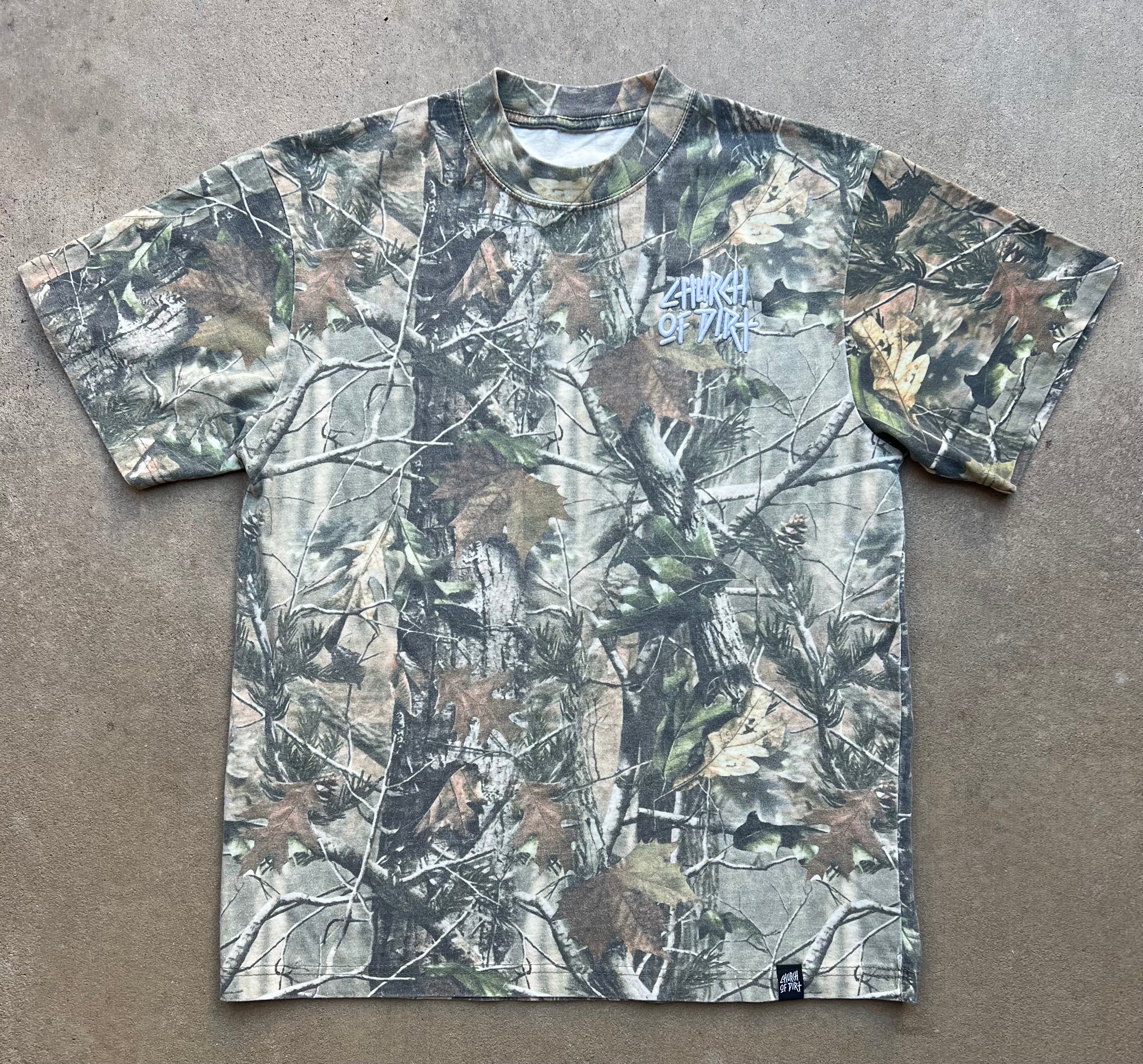 White Embroidered Dirt Surfer Vintage Tree Camo T-Shirt