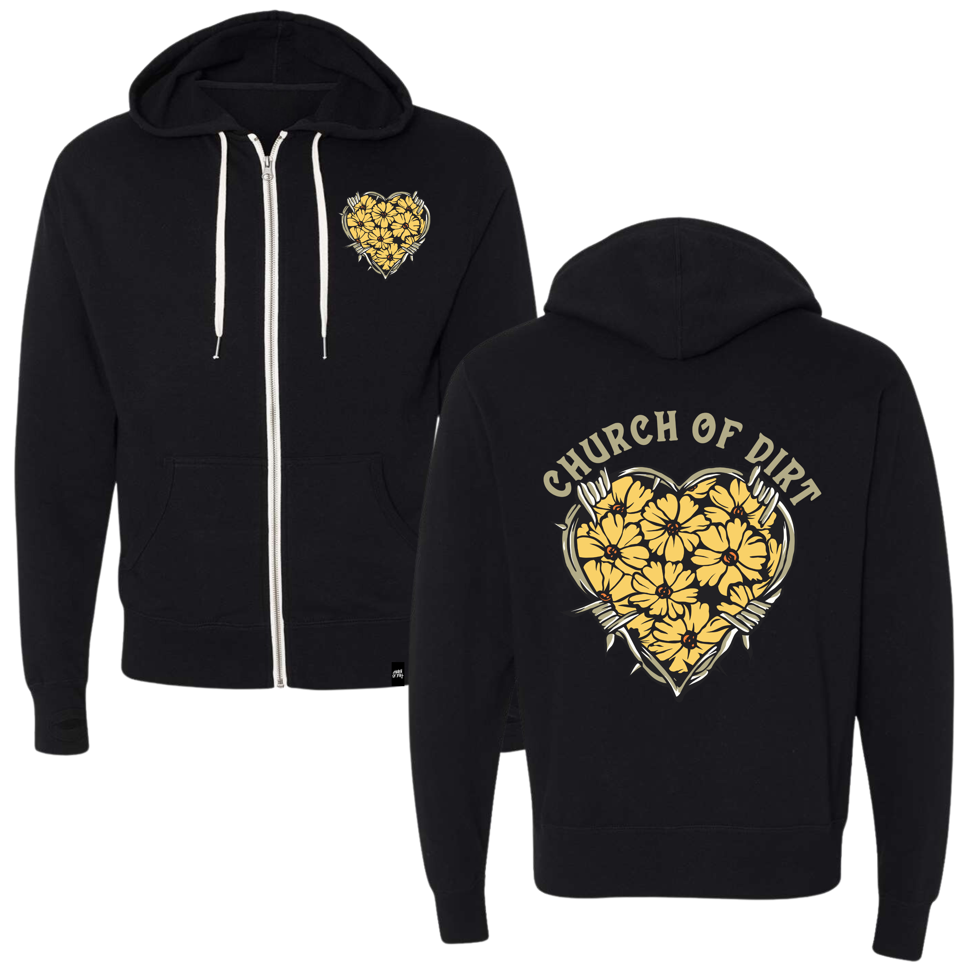 Adult Linked Heart Black Lightweight Zip Up Hoodie